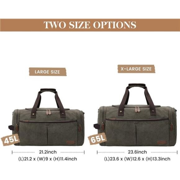 Large Canvas Travel Duffel Bag Weekend Overnight Bag with Shoes - Picture 3 of 14